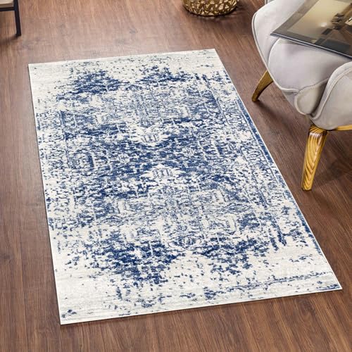 Livabliss Juliette Syracusa Vintage Runner 80x150 cm, Hallway, Kitchen & Living Room, Traditional Boho Style, Easy Care, Blue Beige