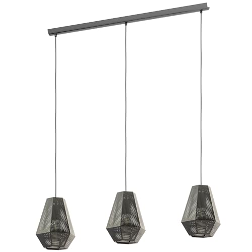 Eglo Pendant Light Chiavica, 3-Light Hanging Lamp Industrial Vintage, Steel Pendant in Nickel-Black, Dining Table Light, Hanging Living Room Lamp with E27 Socket