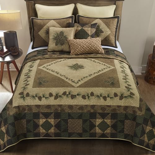 Donna Sharp King Bedding Set - 3 Piece - Antique Pine Lodge Quilt Set with Two King Pillow Shams - Machine Washable