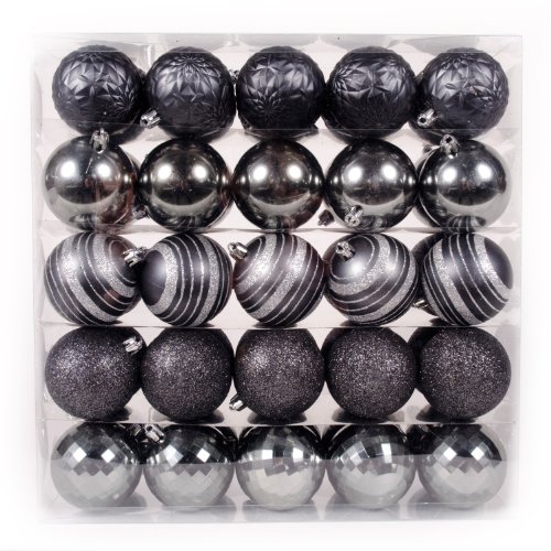 WeRChristmas 50-Piece Deluxe Variety Christmas Tree Baubles Decoration Pack, Silver/Grey