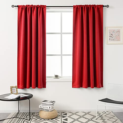 DUALIFE Red Blackout Curtains for Bedroom Small Windows - 45 Inch Length Rod Pocket Thermal Insulated Block Out Soundproof Curtains for Living Room Set of 2 Panels (Red 54x45)