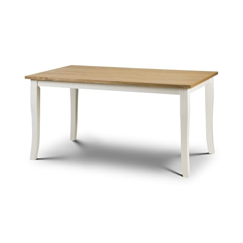 Julian Bowen Davenport Dining Table, Ivory/Oak - H75 x W150 x D90cm - Traditional Kitchen Table for Dining Room, 150cm Width, Seats up to 6 People