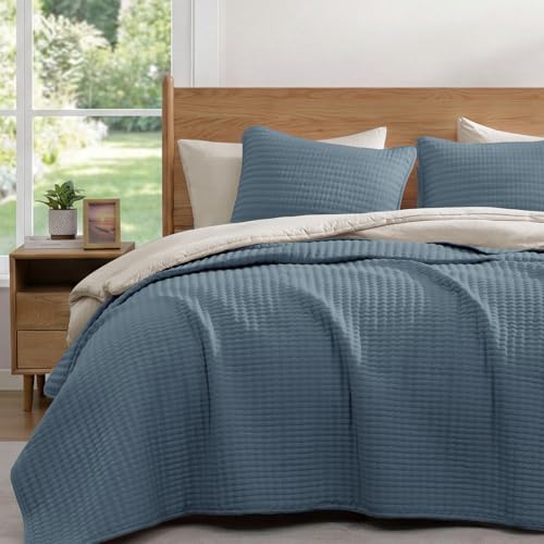 "WRENSONGE Twin Quilt-Lightweight Bedspreads Blue Twin Quilt Bedding Set - Soft Coverlet with Pillow Sham for All Seasons, Suitable for Bed & Couch, 2 Pieces, 66""x92"""