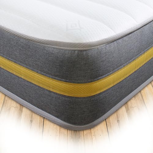 Starlight Beds Lunar Luxe, Sprung Hybrid Small Double Memory Foam Mattress. Maximum Value Small Double Mattress, Soft, 7.5 Inch Deep (Grey/Yellow) (4ft x 6ft3)
