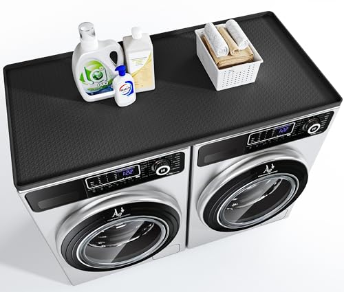 "Washer Dryer Countertop, 51.2"" x 25.6"" Large Washer and Dryer Covers for The Top, Non-Slip Waterproof Silicone Dryer Top Protector Mat, Washer Dryer Topper for Laundry Room Kitchen Home???Black???"