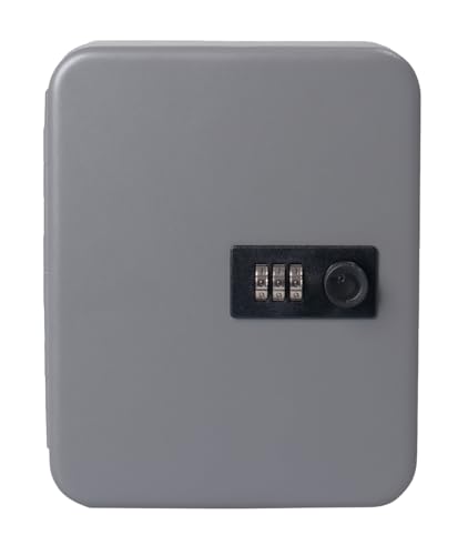 Pavo - Key Cabinet with 20 Hooks with Combination Lock, Dimensions: 6 x 16 x 20 cm, Dark Grey / 20 Keyrings Included, 8032570