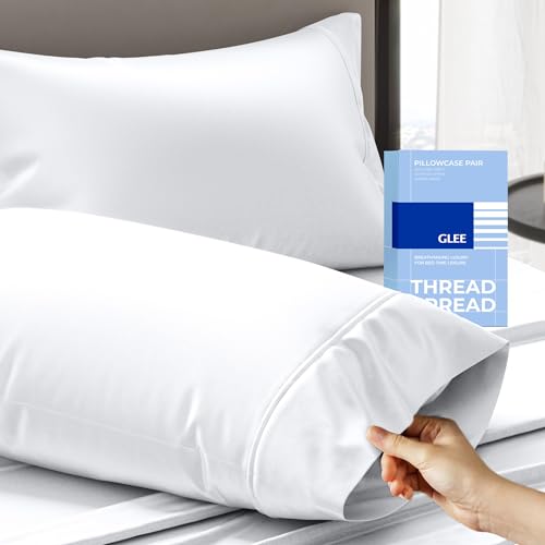 THREAD SPREAD 100% Cotton Pillowcases Standard/Queen Size Sets of 2-400 Thread Count White Cotton Pillowcases, Ultra Soft Cooling Sateen Weave Pillow Cases for Sleeping, Sets of 2 Pillow Covers