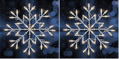 The Christmas Workshop 77700 White Snowflake Christmas Light / 35 Warm White LED Lights/Indoor Christmas Decorations/Timer Mode/Battery Operated / 33cm x 33cm x 1.5cm (Pack of 2)