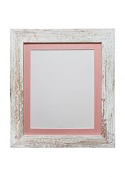 FRAMES BY POST Metro Picture Photo Frame Distressed White with Pink Mount 16 x 12 Image Size 12 x 8 Inch Plastic Glass