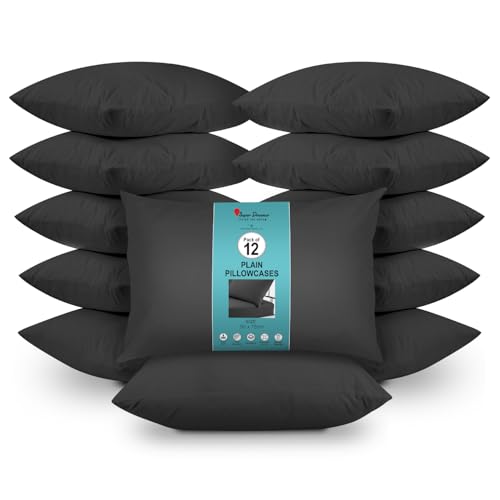 GC GAVENO CAVAILIA 12 Pairs Microfiber Pillowcases - Plain Dyed Housewife Style - Soft, Breathable & Durable - Fade, Wrinkle & Shrink Resistant - Machine Washable - Standard Size (75x50 cm) - Black