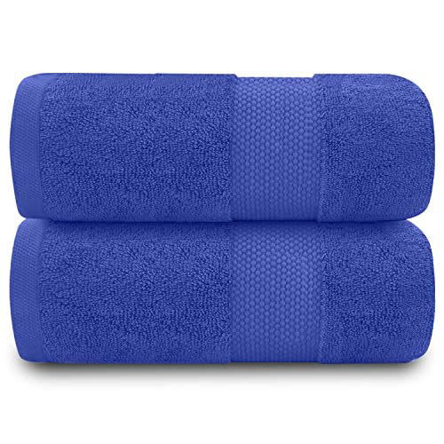Fade Resistant Bathroom Towels Set, 700 GSM Premium Quality Extra Absorbent 100% Cotton Bath Towel, Royal Blue, 2PK Bath Sheet