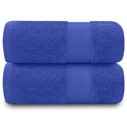 Fade Resistant Bathroom Towels Set, 700 GSM Premium Quality Extra Absorbent 100% Cotton Bath Towel, Royal Blue, 2PK Bath Sheet