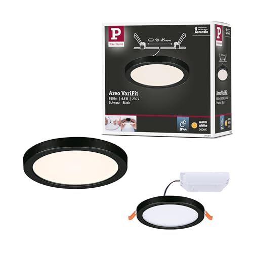 Paulmann 79960 recessed LED panel Areo IP44 118mm round incl. 1x6.5W Warm white Black Plastic Lighting system 3000K