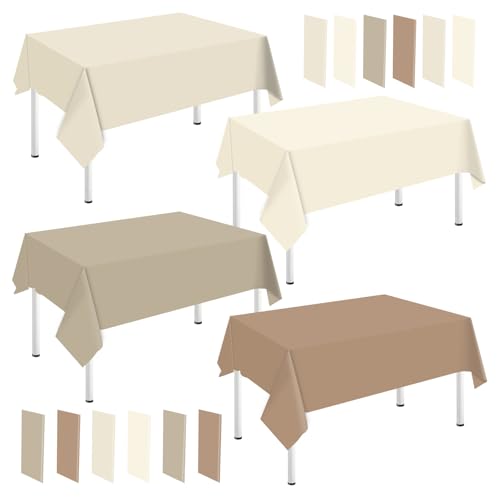 Whaline 16Pcs Neutral Color Plastic Tablecloth Beige Nude Cream Rectangle Table Cover Waterproof Table Cloth for Wedding Birthday Decoration Supplies, 54 x 108 Inch