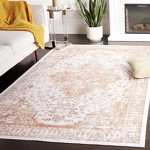 Safavieh Arizona Collection Traditional Rug - Machine Washable & Non Slip - Ideal for High Passage Areas - Arizona Collection - Short Pile Rug, Beige & Gold, 160 x 230 cm