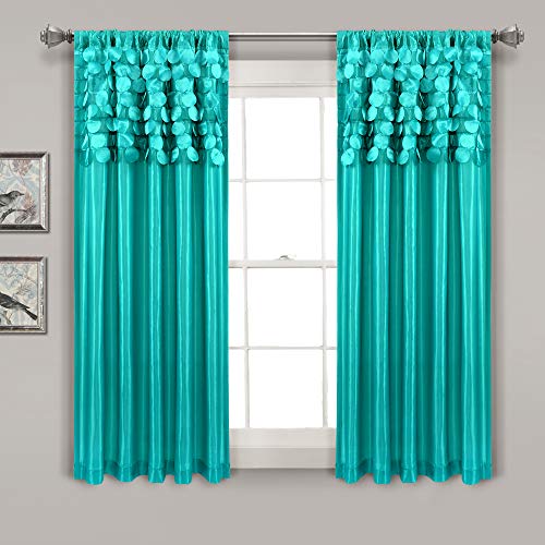 "Lush Decor Circle Dream Window Curtains Panel Set for Living, Dining Room, Bedroom (Pair), 54"" W x 63"" L, Turquoise"