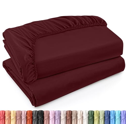 Utopia Bedding Twin XL Fitted Sheets - Bulk Pack of 2 Bottom Sheets - Soft Brushed Microfiber - Deep Pockets - Shrinkage & Fade Resistant - Easy Care (Twin XL, Burgundy)