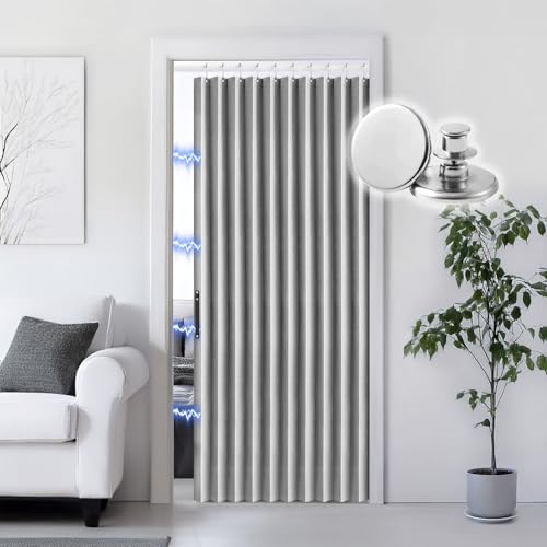 RINHARTEX Blackout Accordion Style Magnetic Door Curtain for Closet Pleated Folding Doorway Curtain Accordion Door Interior Room Divider Bedroom Bathroom Living Room(52x78inch,Grey)