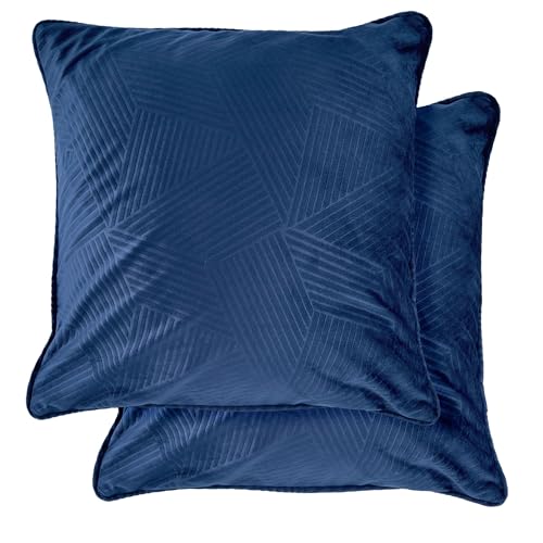 Emma Barclay Midnight - Soft Plush Velvet Cushion Cover with Geometric Design (Navy)