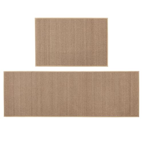 JVL Antarra Machine Washable Entrance Doormat and Runner Set - Beige