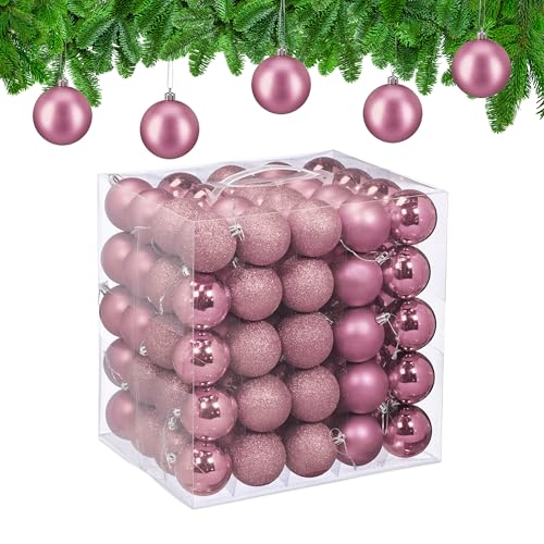 Relaxdays Christmas Baubles, Set of 100, Tree Ornaments, Holiday Decorations, Plastic, Shatterproof, 6 cm, Pink