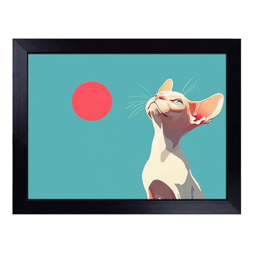 Lap Tray with Bean Bag Cushion, Sphynx Cat Illustrated - Handmade in the UK, Raised Wooden Edge, Padded Cushion, Heat-Resistant Wipe-Clean Surface, for Meals, Laptops and Crafts