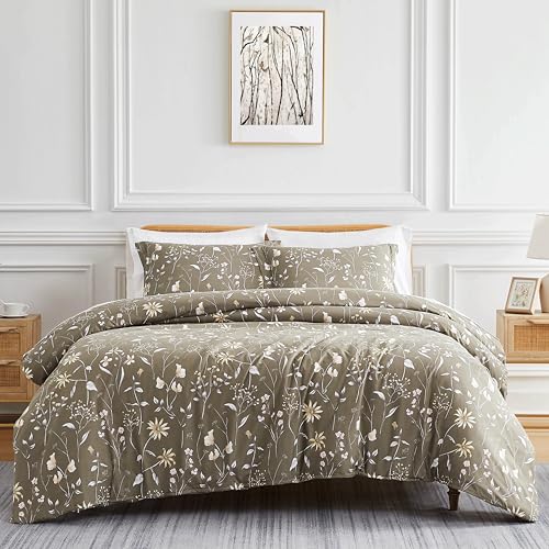 Southshore Fine Living, Inc. Oversized Twin Mattress Comforter Set, Down Alternative Boho Bedspread, The Secret Meadow Collection Comforter Sets, 2 Piece Bedding Set for Twin/XL Mattress, Brown