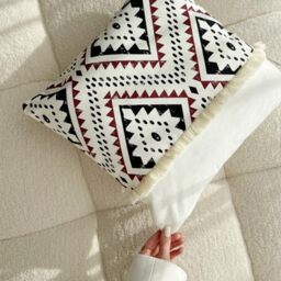 ROOM99 Soho 40 x 40 cm Decorative Cushion Cover Aesthetic Modern Bedroom Living Room Boho Cotton with Fringes Ecru 1 Piece
