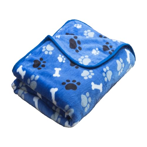 "AIWEK Dog Blanket Paw Bone Pattern 1 Pack 1 Super Soft Warm Flannel Sofa Cover Car Bed Protector, Urine Proof Washable Outdoor Pet Blanket for Puppy Large Dogs & Cats,80""*60"" Blue"