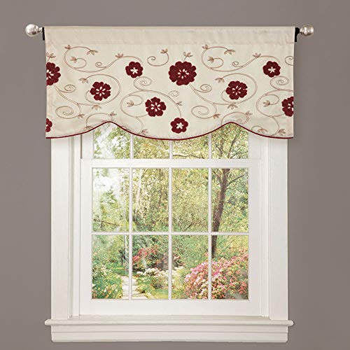 Lush Decor Valance Royal Embrace Floral Window Kitchen Curtain (Single), 18” x 42”, Blue, Red