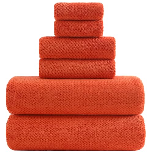 YTYC 29x59 Inch Bath Towels Set of 6 Large, Super Soft Lint Free Lightweight Microfiber Shower Towels for Bathroom 80% Polyester (Burnt Orange, 6 Piece)