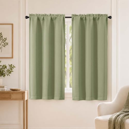 OVZME Sage Green Blackout Curtains for Bedroom 54 Inches Long 2 Panels, Thermal Insulated Room Darkening Curtains for Living Room, Dual Rod Pocket Blackout Drapes, 2x40Wx54L Inches