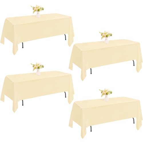 JALANCY 4 Pack Rectangle Tablecloth for 6 Foot Tables Washable Polyester Table Cover for Wedding Dining Table Parties Banquet???60x102 Champagne???