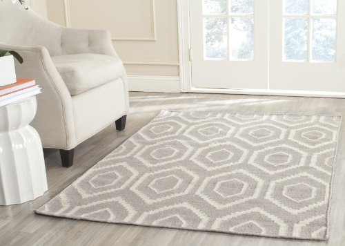 Safavieh Contemporary Indoor Flatweave Rectangle Area Rug, Dhurrie Collection, DHU556, in Grey / Ivory, 152 X 244 cm for Living Room, Bedroom or Any Indoor Space