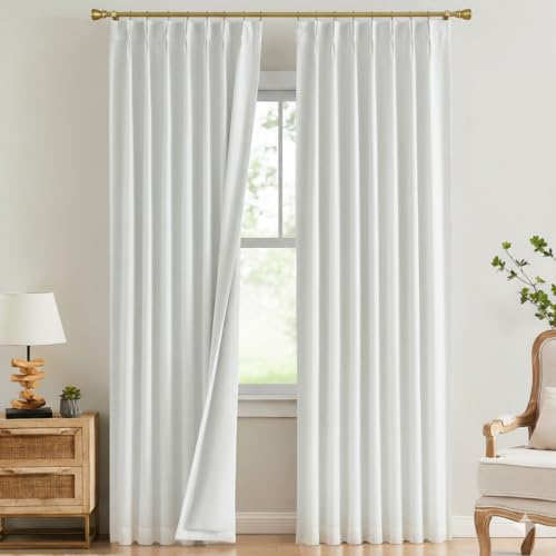 "Kayne Studio White Pinch Pleated Blackout Curtains - Thermal Insulated Energy Efficient Back Tab Room Darkening Drapes, 108 Inch Window Curtain Panels withHooks for Living Room/Bedroom(2 Pcs,40""x108"")"