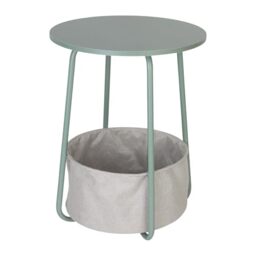 Relaxdays Round Coffee & Side Table with Fabric Basket, H 50 x D 40 cm, MDF & Metal, Mint/Grey