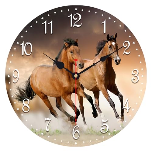 VIKMARI Wall Clock Silent Non Ticking - 14 Inch Running Horse Pattern Kitchen Wall Clock Quality Quartz Battery Operated Round Wall Clock for Home/Office/Classroom/School