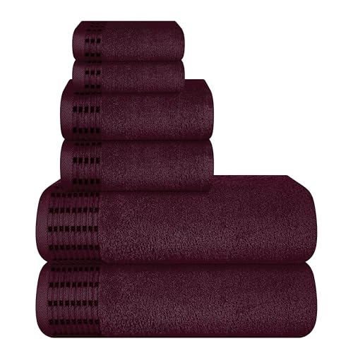 MALLONI HOME Ultra Soft 6 Pack Cotton Towel Set, Includes 2 Oversized Bath Towels 70 x 140 cm, 2 Hand Towels 40 x 60 cm and 2 Washbeds 30 x 30 cm, Burgundy