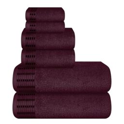 MALLONI HOME Ultra Soft 6 Pack Cotton Towel Set, Includes 2 Oversized Bath Towels 70 x 140 cm, 2 Hand Towels 40 x 60 cm and 2 Washbeds 30 x 30 cm, Burgundy