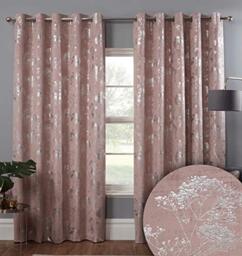 Osaka Japanese Eyelet Curtains 46 x 54 Blush Lined Metallic Velvet Trees