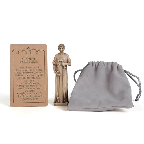 BC Catholic St. Joseph Statue for Selling Homes, Home Seller Kit with Instruction Card, with burial bag, 3.5inches H, Handmade by Buildclassic