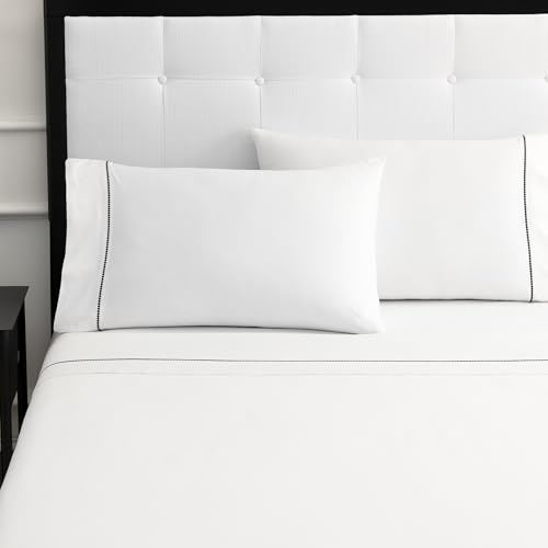 Kate Spade New York Dot King Sheet Set, 300 Thread Count and 100% Cotton, All Season 4 Piece Bedding Set, Machine Washable, White and Black