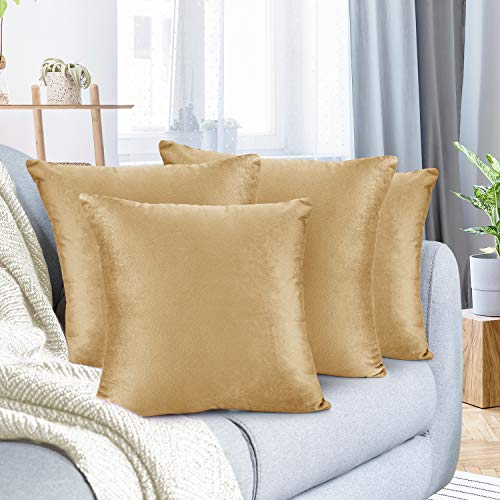 Nestl Throw Pillow Covers, Cozy Velvet Decorative Outdoor Pillow Covers 18X18 Inches, Soft Solid Cushion Covers for Sofa, Bed and Car, Set of 4 - Camel Gold