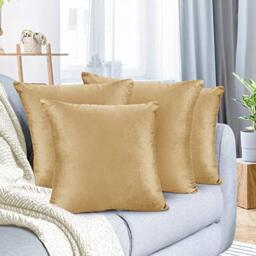 Nestl Throw Pillow Covers, Cozy Velvet Decorative Outdoor Pillow Covers 18X18 Inches, Soft Solid Cushion Covers for Sofa, Bed and Car, Set of 4 - Camel Gold