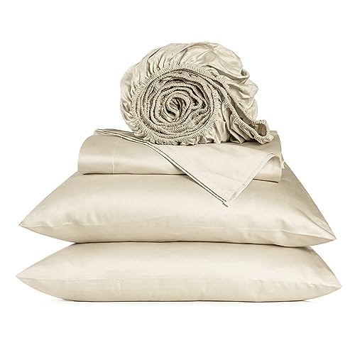 "URBANHUT 800 Thread Count Full Size Egyptian Cotton Sheets Set, 4 Pc Bed Sheet Sets for Full Size Bedding, Luxury Hotel Sheets Sateen Finish Fits 16"" Deep Pocket - Ivory"