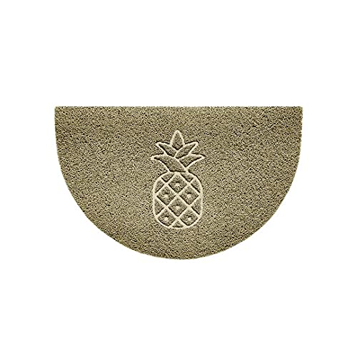 Nicoman Embossed Halfmoon Half Circle Door Mat Dirt-Trapper Jet-Washable Doormat 70x44cm (Beige, PINEAPPLE Shape) - Use Indoor or Sheltered Outdoor