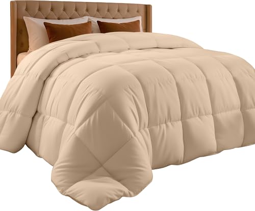 Utopia Bedding Comforter Duvet Insert - Quilted Comforter with Corner Tabs - Box Stitched Down Alternative Comforter (Queen, Beige)