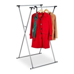 Relaxdays Extendable Clothes Stand, Coat Rack, HxWxD: 139 x 135 x 95 cm, 2 Rails, Hallway, Folding Valet, Metal, Silver