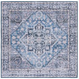 SAFAVIEH Traditional Rug Ideal for High Traffic Areas - Machine Washable and Non Slip - Tucson Collection, Short Pile, in Blue and Grey, 183 X 183 cm