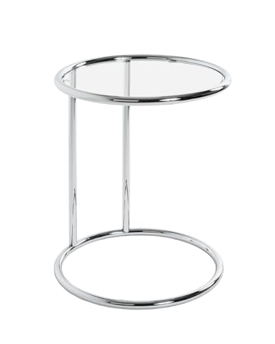 HAKU End Table Chrome, Metal, Tempered Glass - Dim.: H 55 cm X Ø 45 cm, Style: Modern